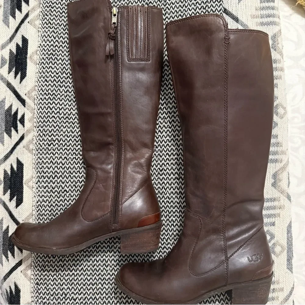 UGG Cierra Tall Lodge Brown Leather Riding Boots
